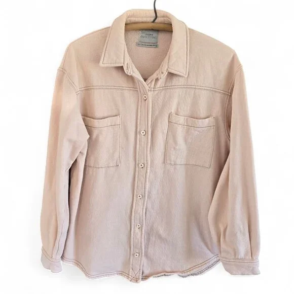 Urban Outfitters Womens Medium Button-Up Pink Shirt Jacket Sweat Shirt Knit - Picture 3 of 6